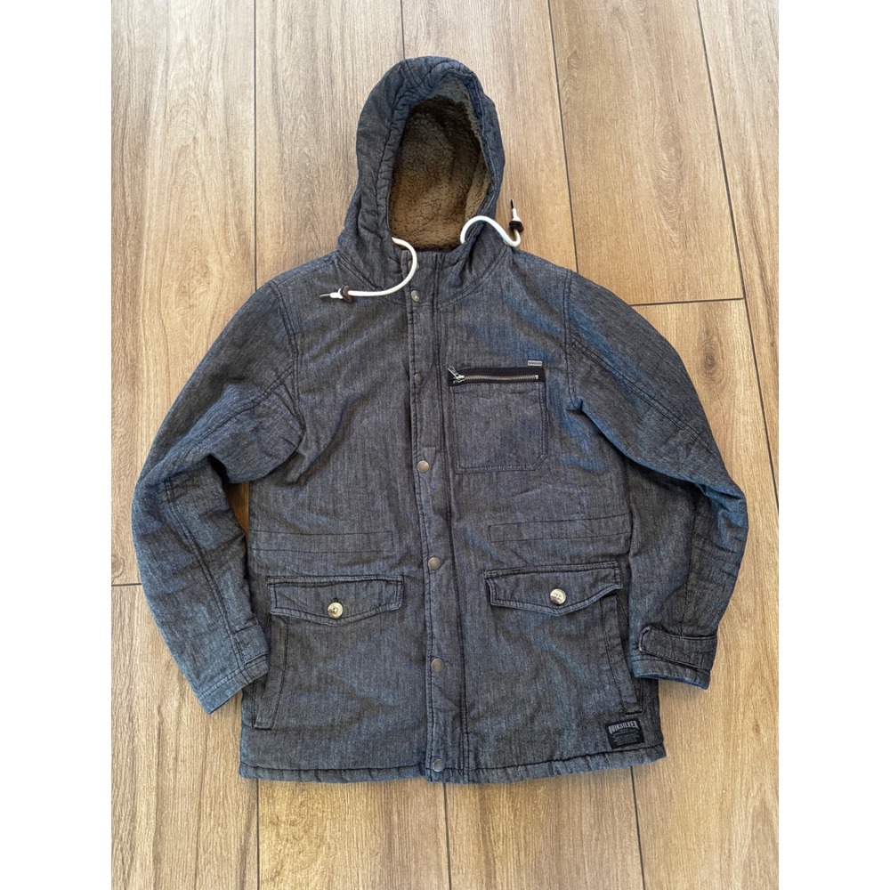 Quiksilver Mens Grey Herringbone Sherpa Lined Hooded Jacket Type A-15B Size M